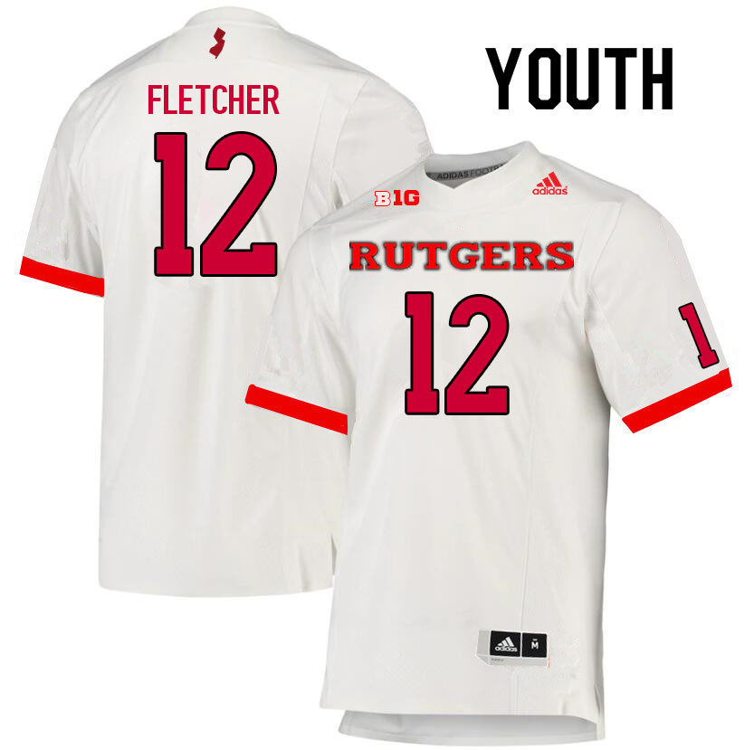 Youth #12 Kenny Fletcher Rutgers Scarlet Knights College Football Jerseys Sale-White